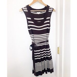 SHOSHANNA Fit & Flare Knit Brown & White Stroped Belted sleeveless Dress SZ: M
